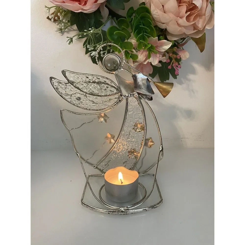Angel & Trumpet Votive Glass Silver Plated Candle Holder International Silver Co
